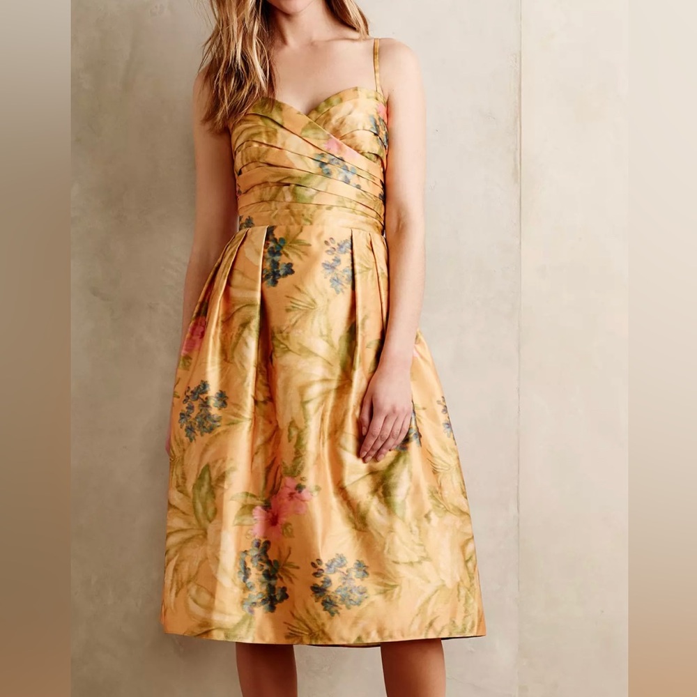 Anthropologie Floral Print Dress - Yellow and Green